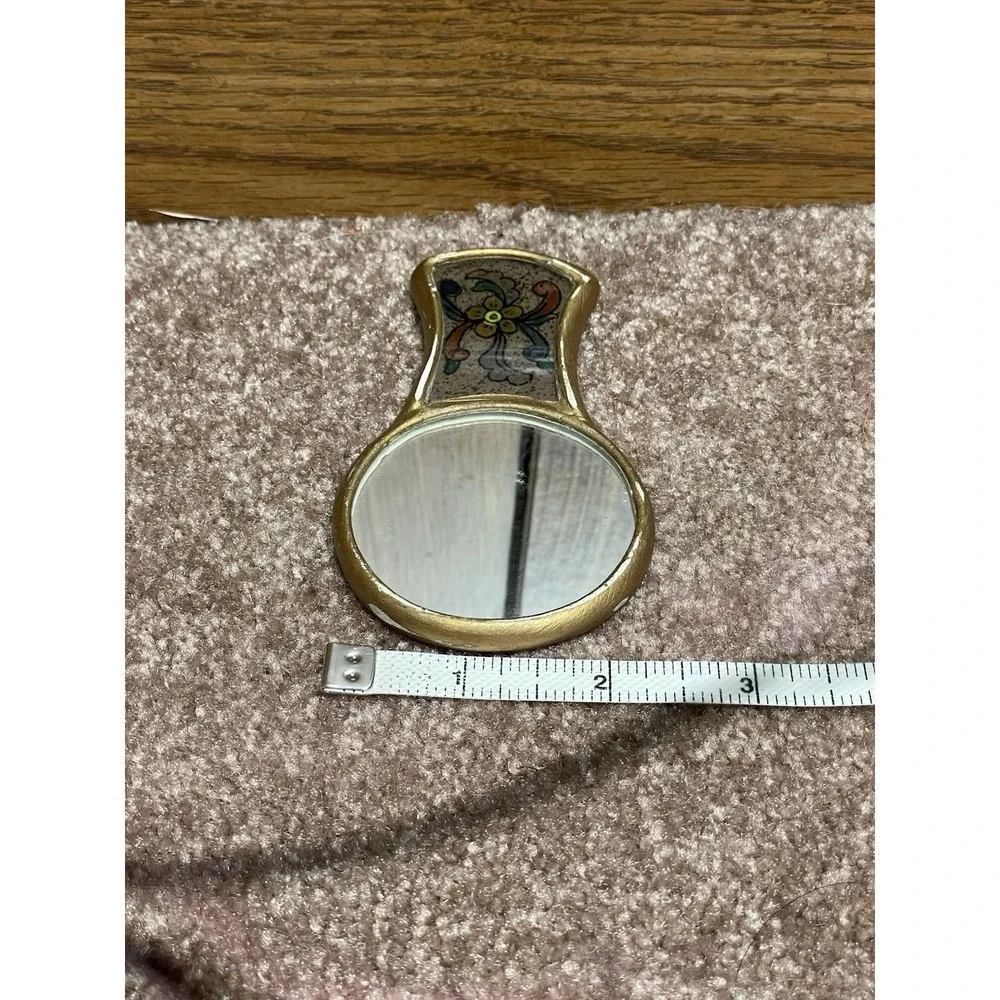 Vintage Peruvian Hand Painted Floral Travel Mirror 4
